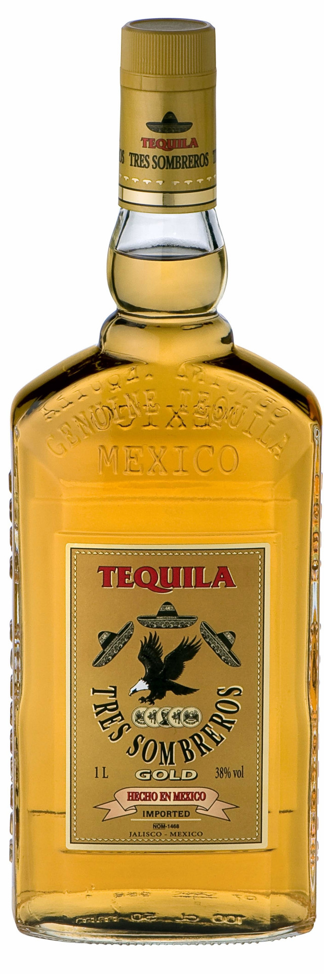 Tres Sombreros Gold Tequila 1l